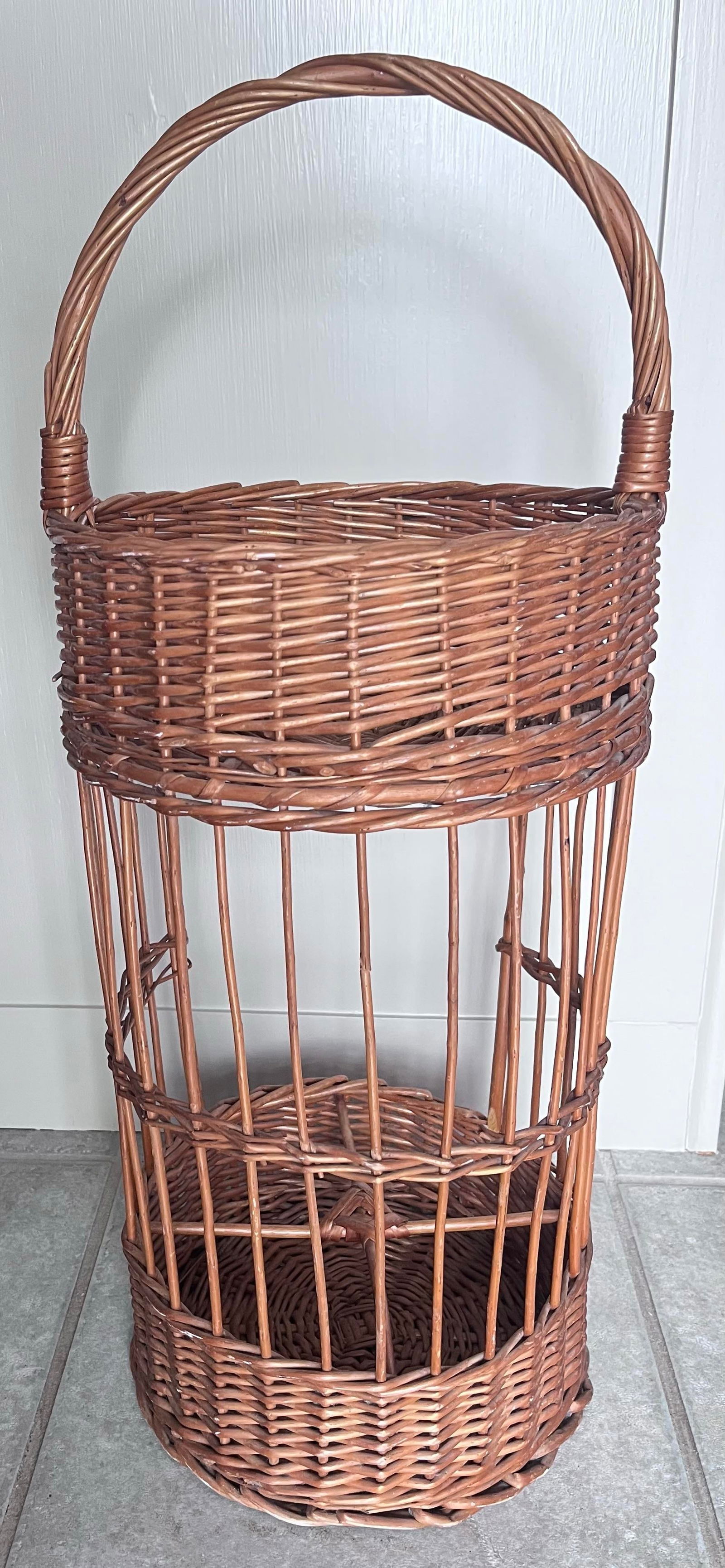 Vintage 1960s French Wicker Tall Bottle Basket Wine Bar - 6
