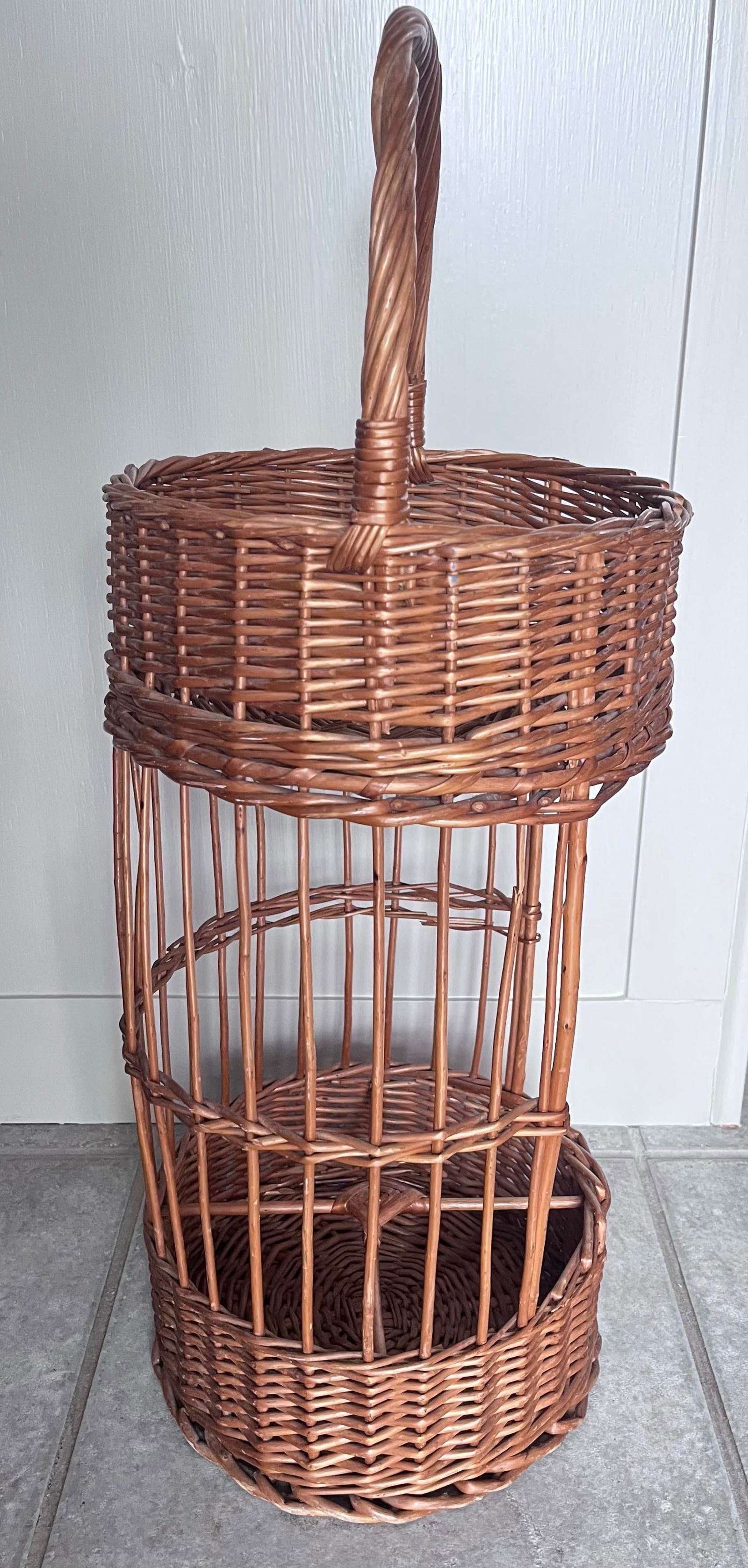 Vintage 1960s French Wicker Tall Bottle Basket Wine Bar - 7