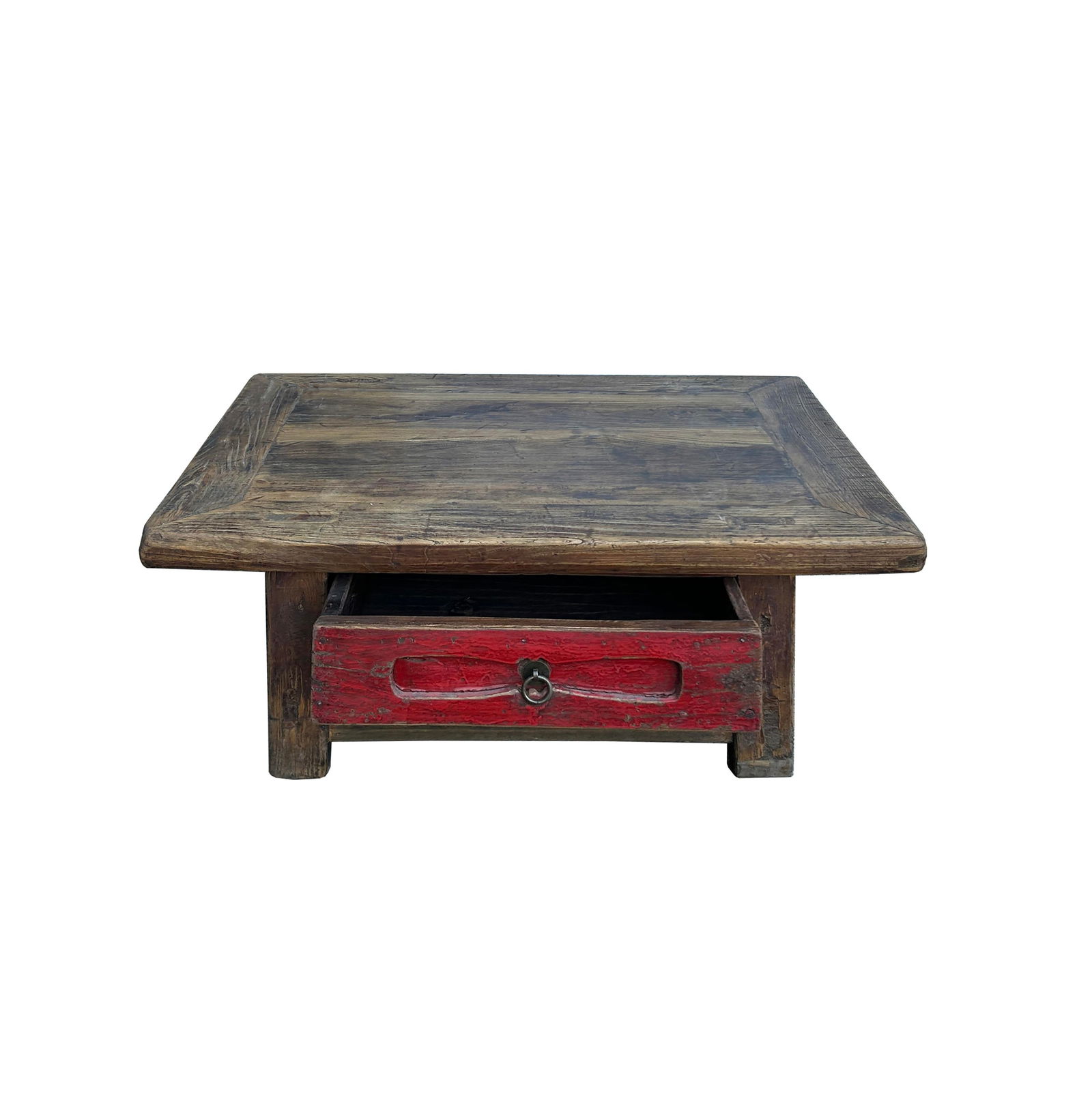 Chinese Vintage Rustic Wood Brown Drawer Low Kang Table Display Stand - 4