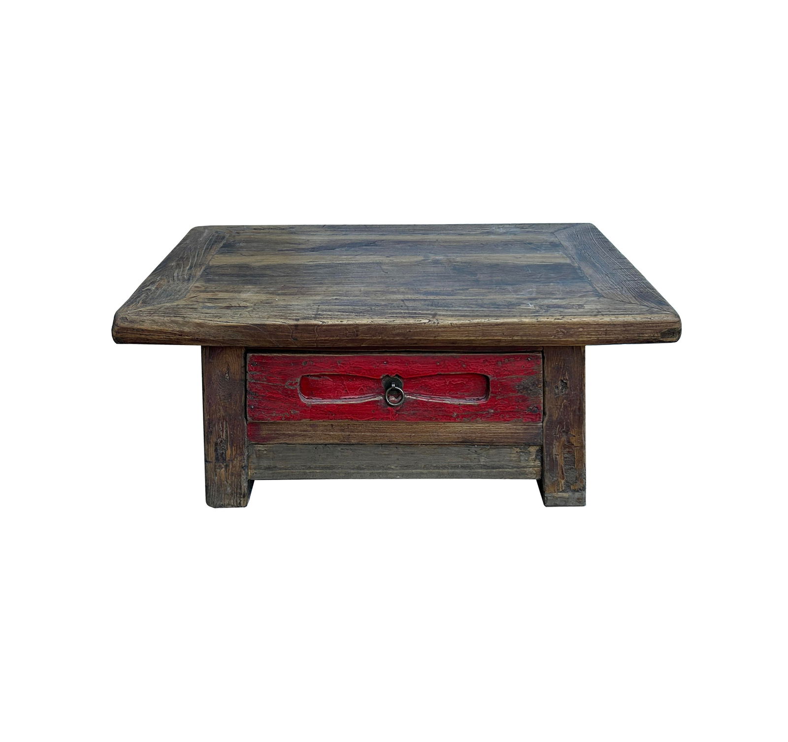 Chinese Vintage Rustic Wood Brown Drawer Low Kang Table Display Stand - 5