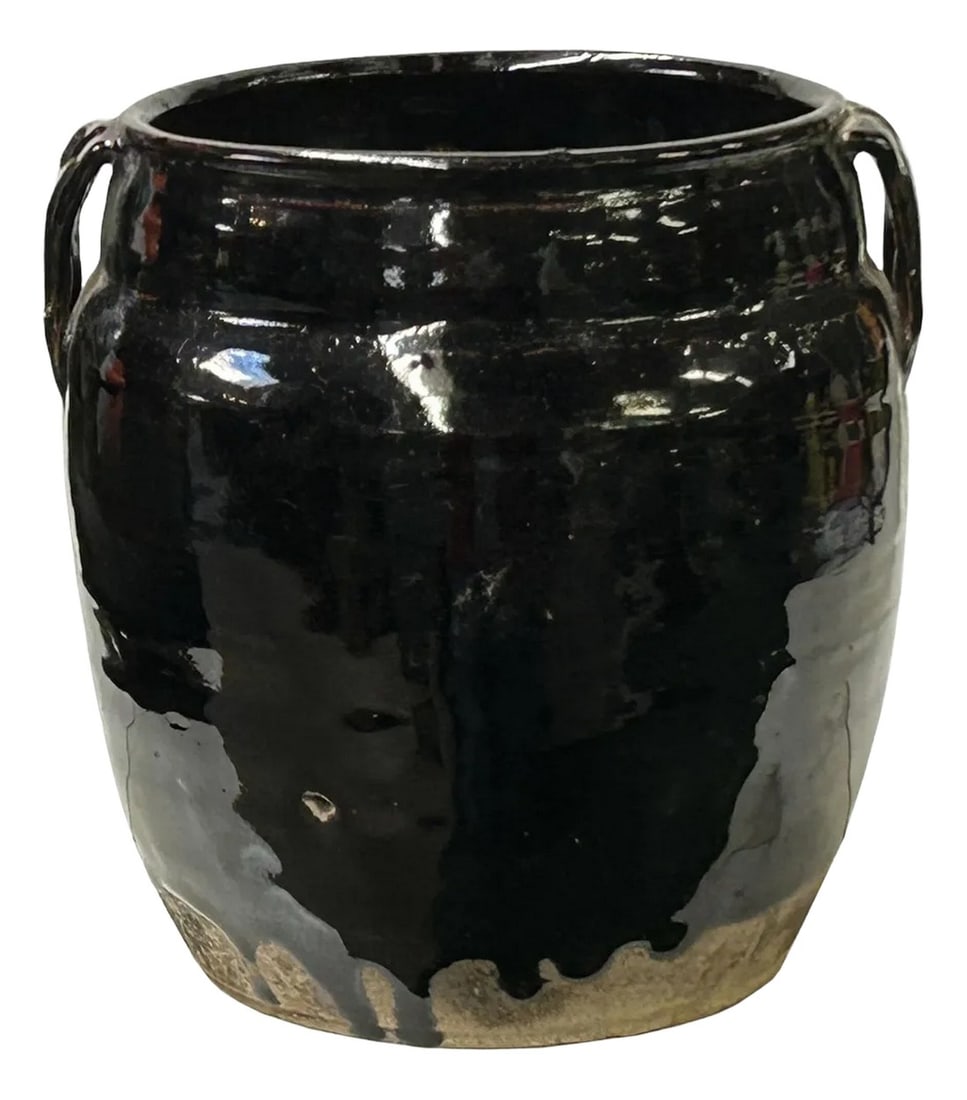 Vintage Earthy Dark Brown Black Village Rural Pottery Ceramic Pot Vase (1 of 6)