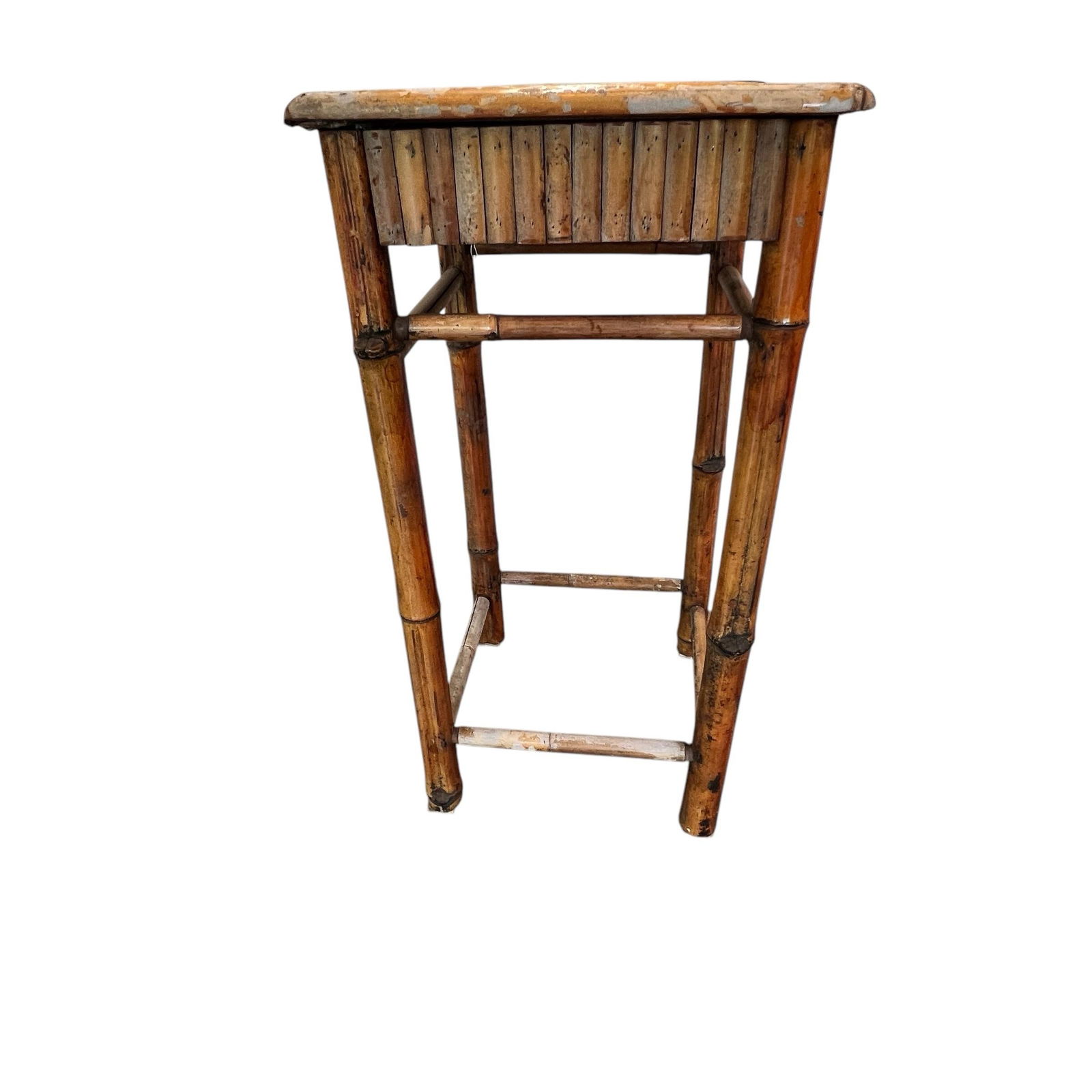 Vintage Bamboo Weather Worn Tall Drink Table - 2