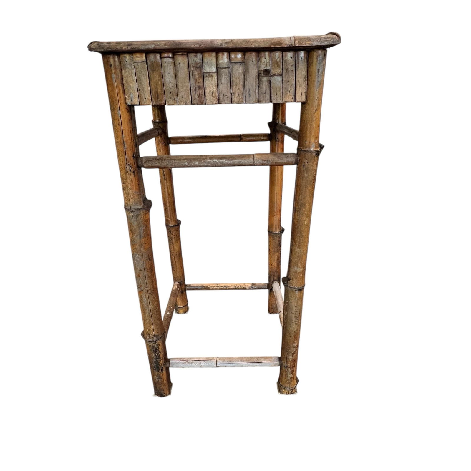 Vintage Bamboo Weather Worn Tall Drink Table - 4