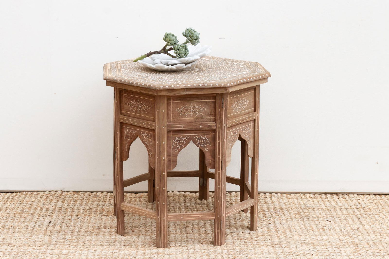 Fine Inlay Geometric Mandala Side Table - 9