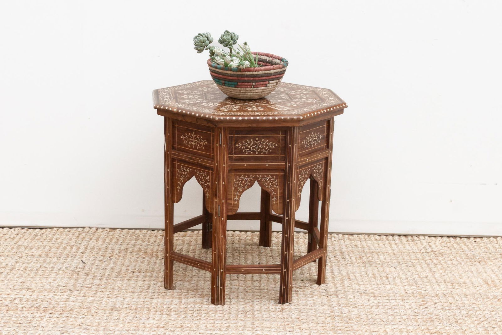 Dark Walnut Eight-Point Star Inlay End Table - 10