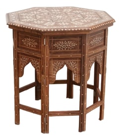 Dark Walnut Eight-Point Star Inlay End Table