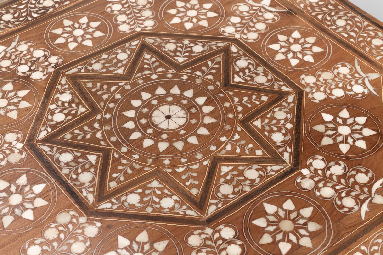 Dark Walnut Eight-Point Star Inlay End Table - 5