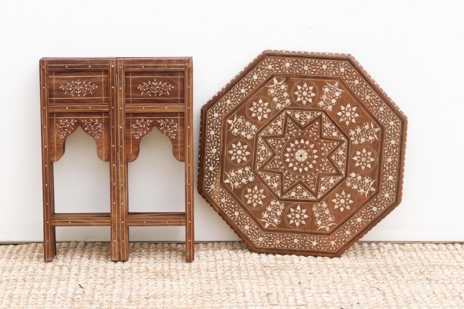 Dark Walnut Eight-Point Star Inlay End Table - 7