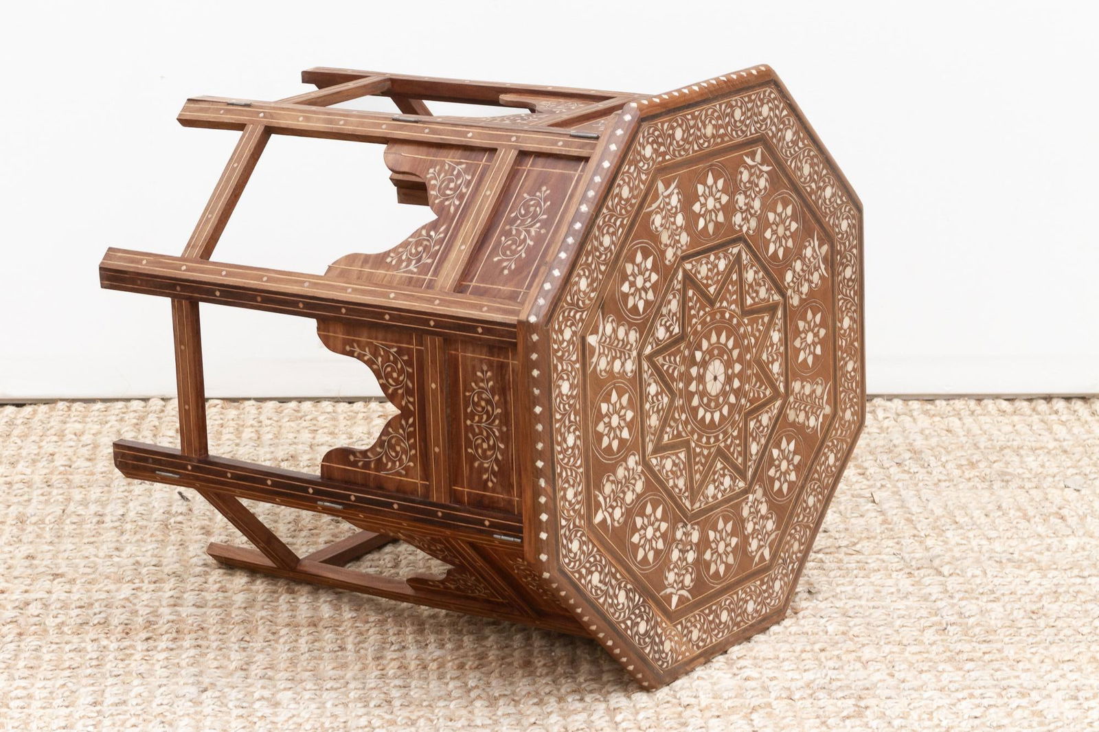 Dark Walnut Eight-Point Star Inlay End Table - 8