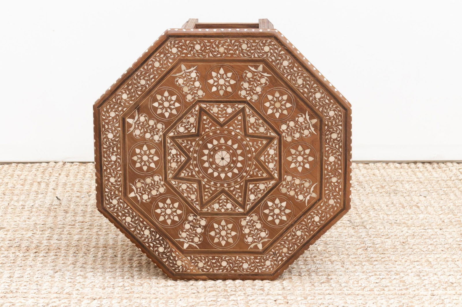 Dark Walnut Eight-Point Star Inlay End Table - 9