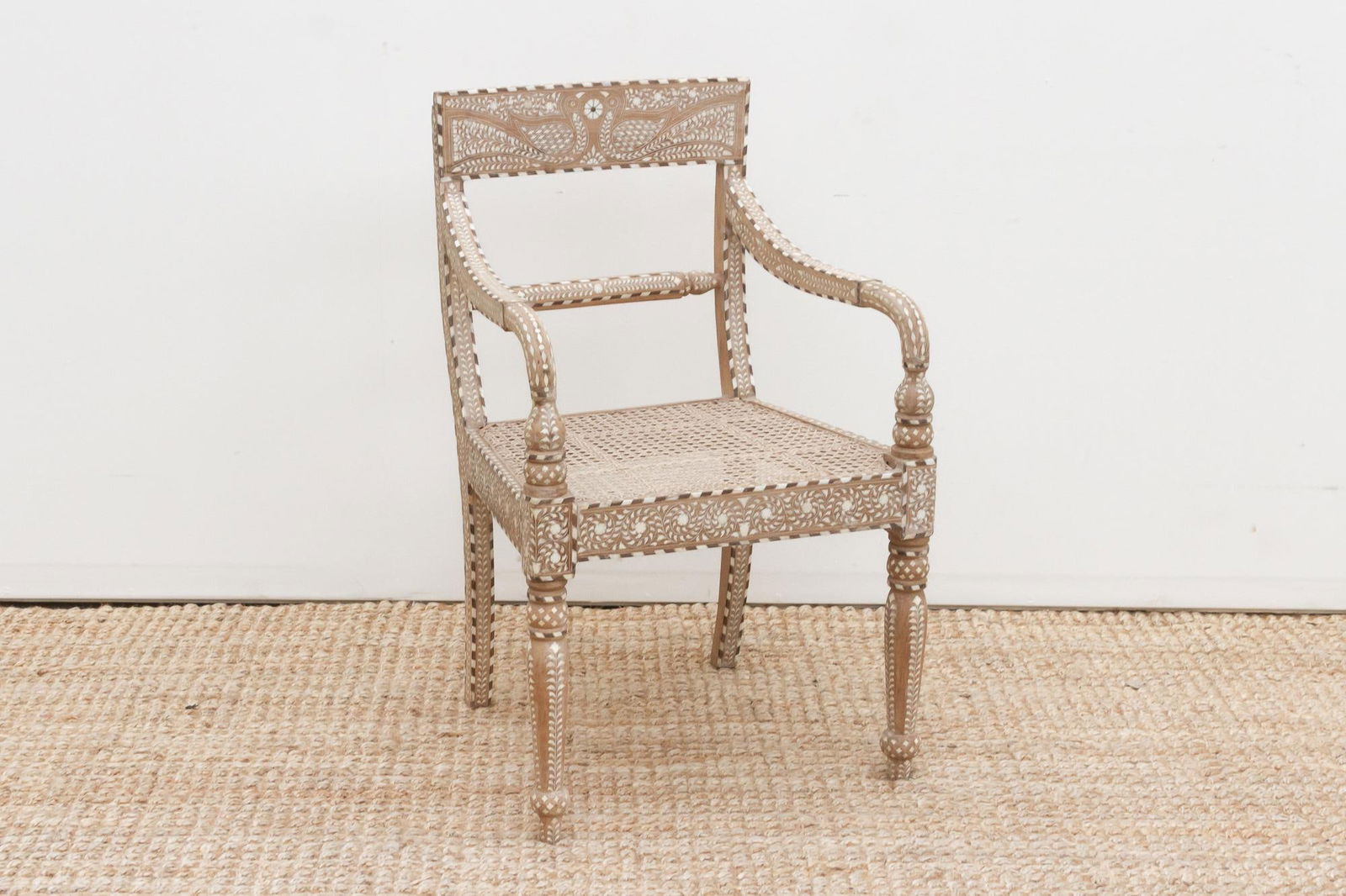 Royal Anglo-Indian Peacock Inlay Armchair - 4