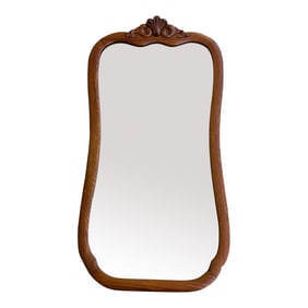 1900s Victorian Curved Tiger Oak Framed Dressing Mirror