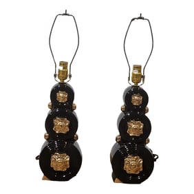 Pair of Mid 20th Century Hollywood Regency Style Black Rounded Lamps