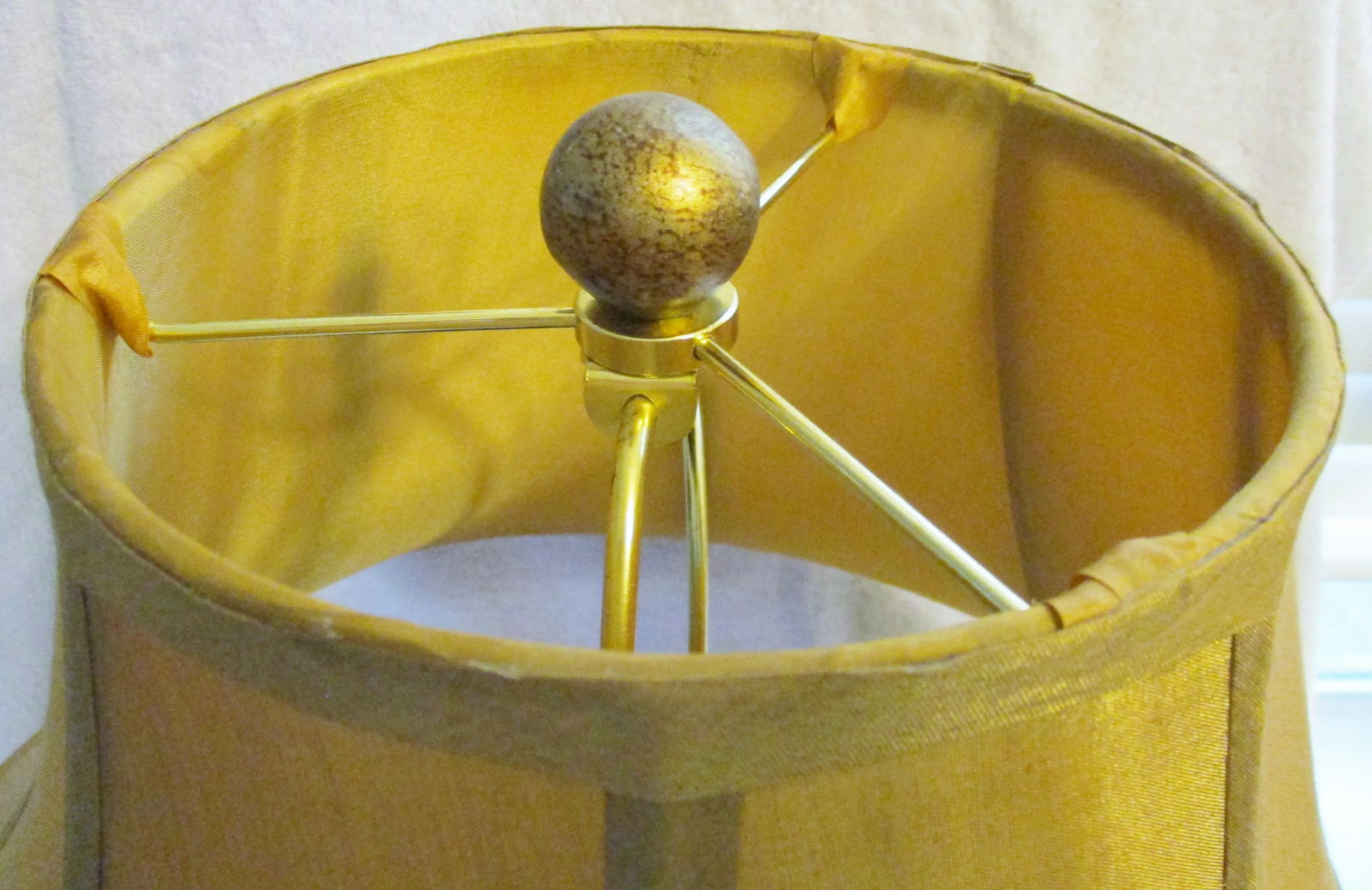 Large Brown With Painted Gold Peonies Orb Accent Lamp and Silk Gold Shade - 10