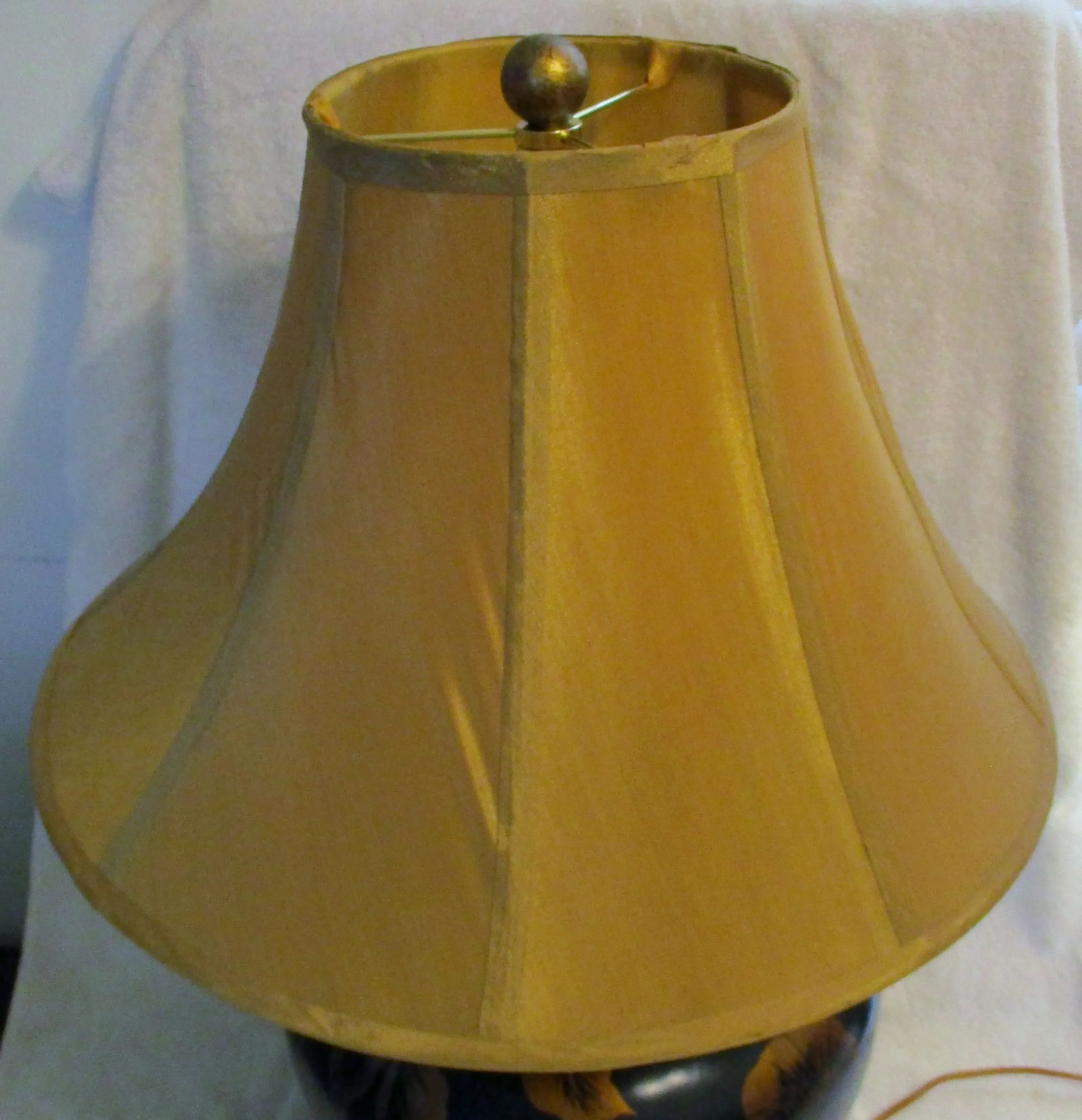 Large Brown With Painted Gold Peonies Orb Accent Lamp and Silk Gold Shade - 11