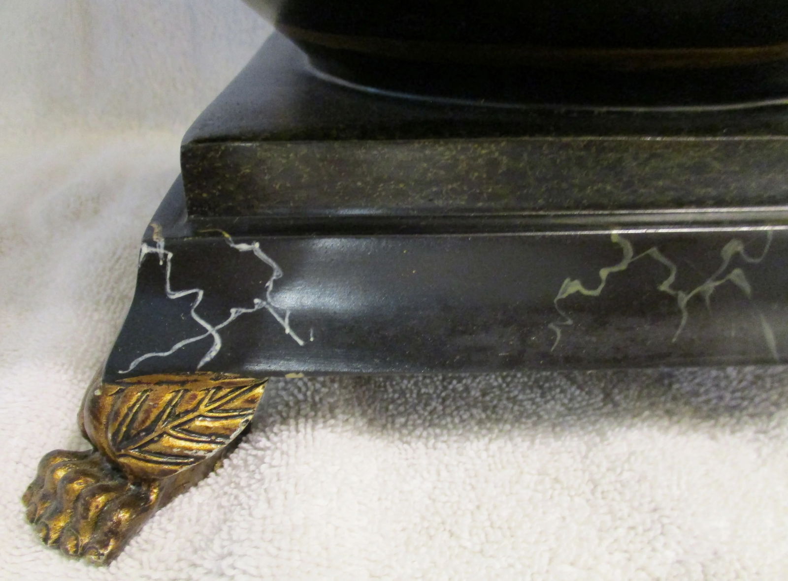 Large Brown With Painted Gold Peonies Orb Accent Lamp and Silk Gold Shade - 7