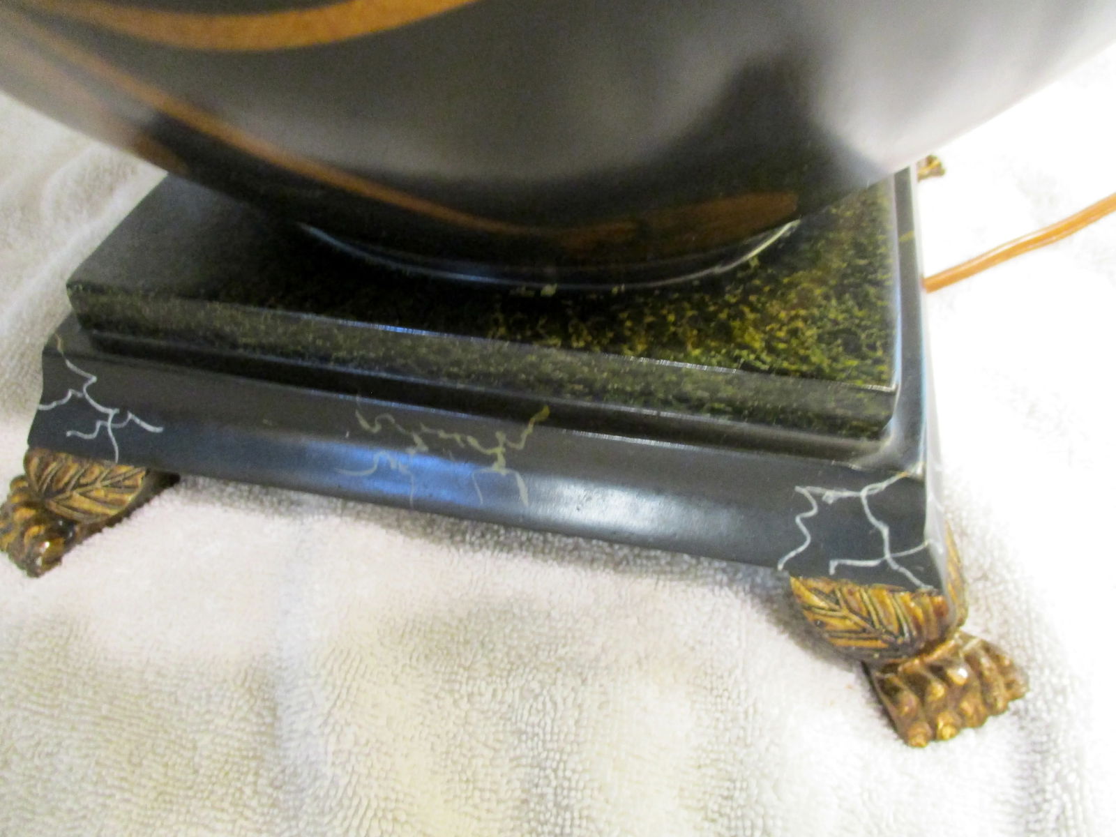 Large Brown With Painted Gold Peonies Orb Accent Lamp and Silk Gold Shade - 8