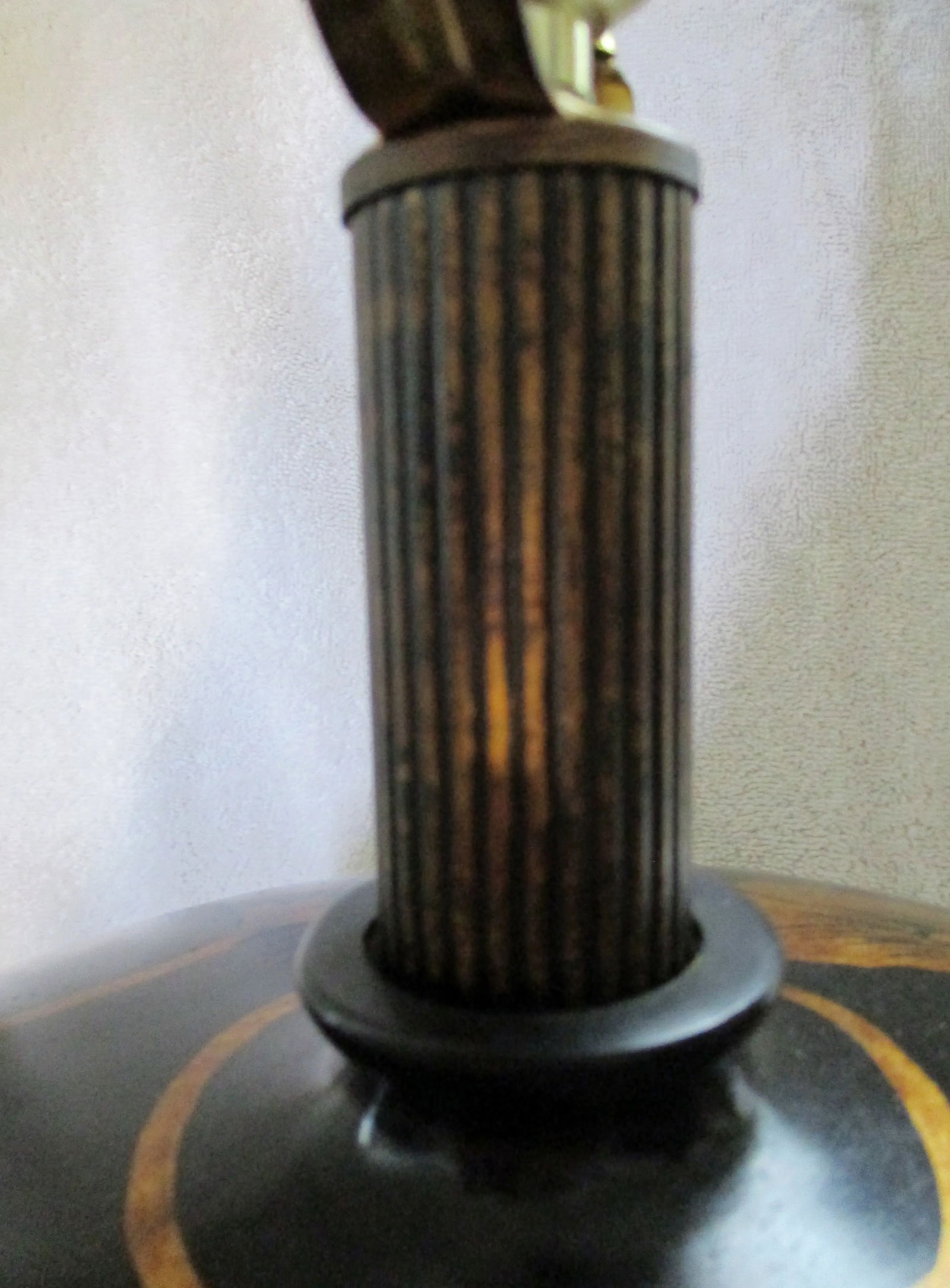 Large Brown With Painted Gold Peonies Orb Accent Lamp and Silk Gold Shade - 9