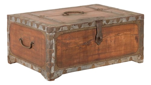19th Century Indian Wooden Box with Brass Details and Distressed Patina