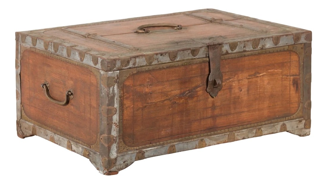 19th Century Indian Wooden Box with Brass Details and Distressed Patina (1 of 11)