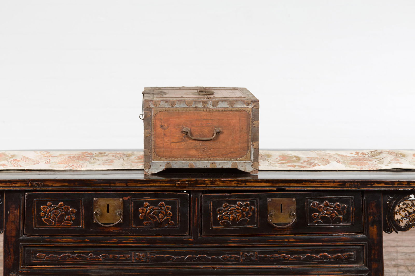 19th Century Indian Wooden Box with Brass Details and Distressed Patina - 2
