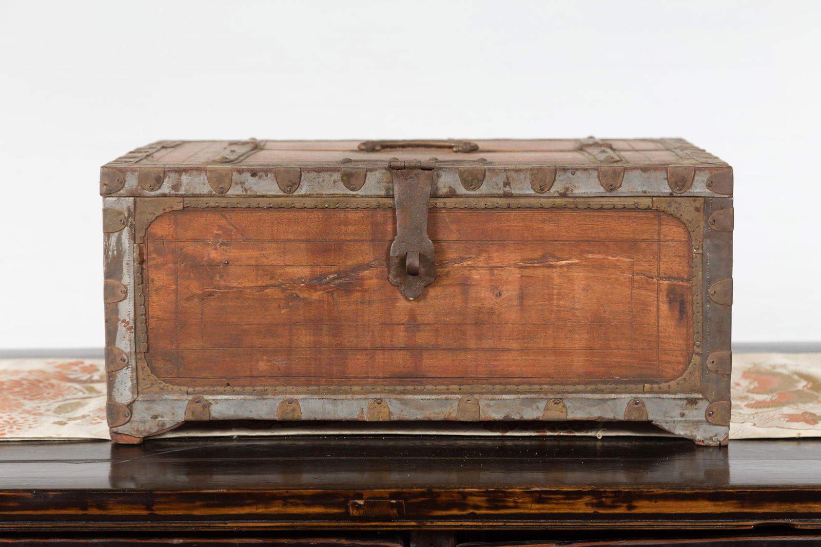 19th Century Indian Wooden Box with Brass Details and Distressed Patina - 6