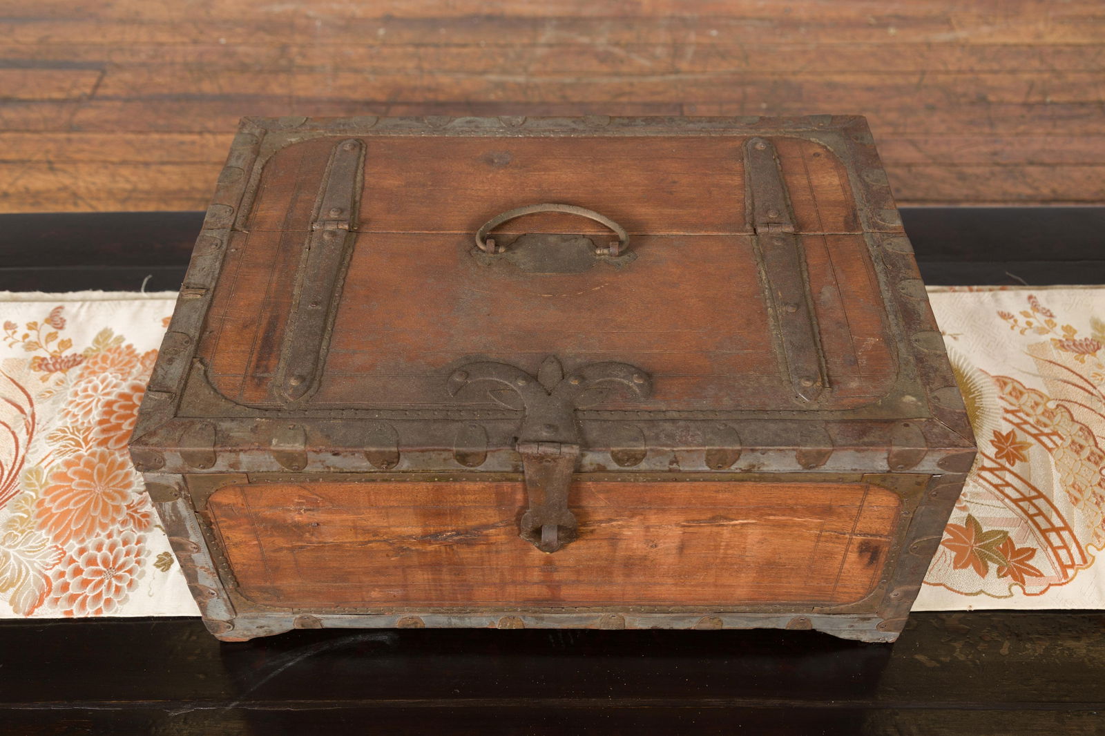 19th Century Indian Wooden Box with Brass Details and Distressed Patina - 7