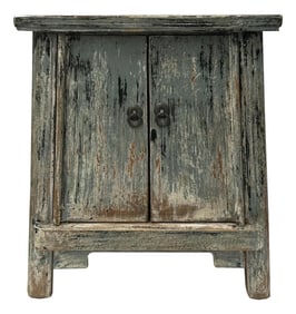 16.25" Distressed Blue Gray 2 Doors End Table Nightstand Chest