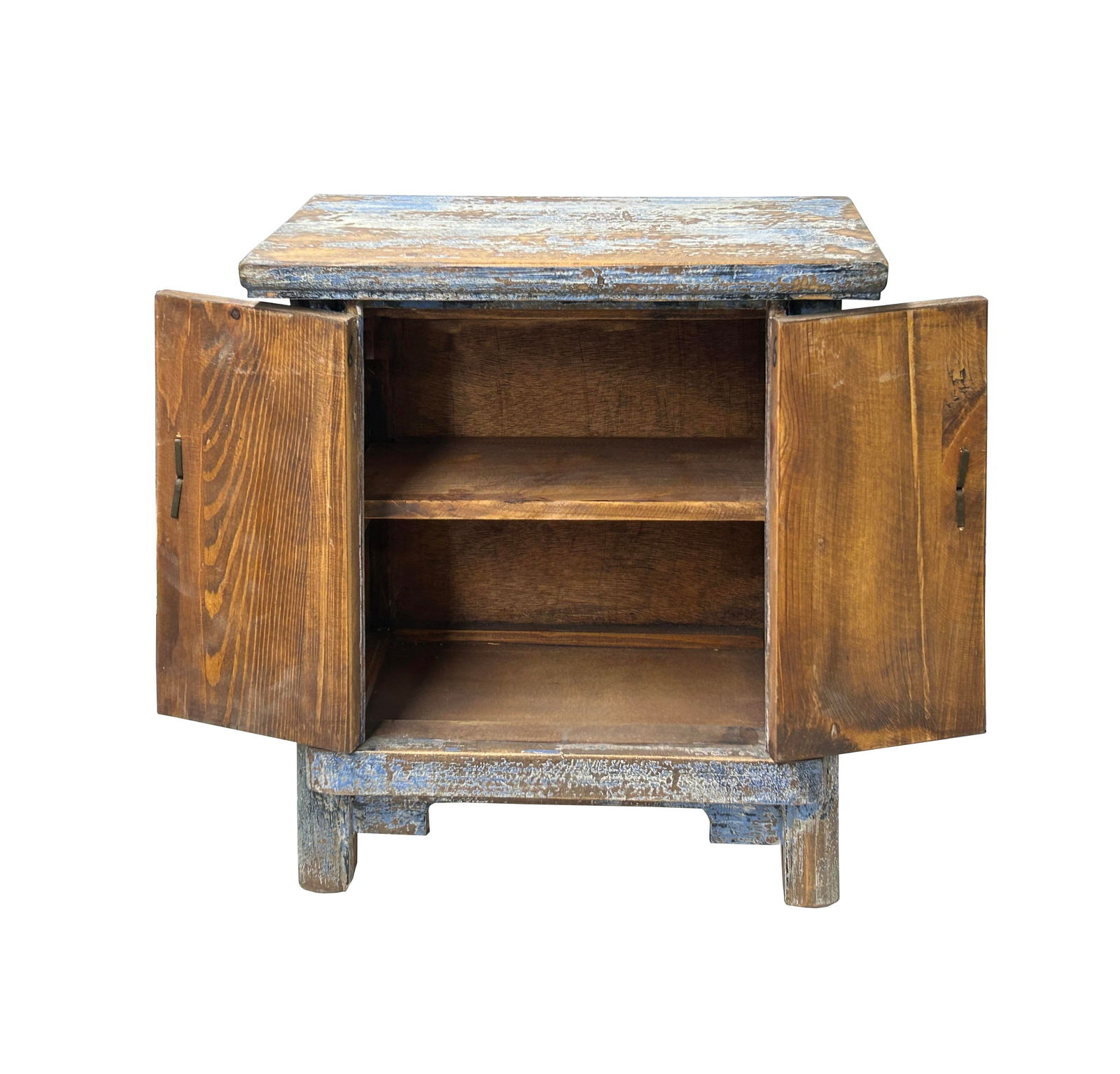 16.25" Distressed Bright Blue 2 Doors End Table Nightstand Chest - 2