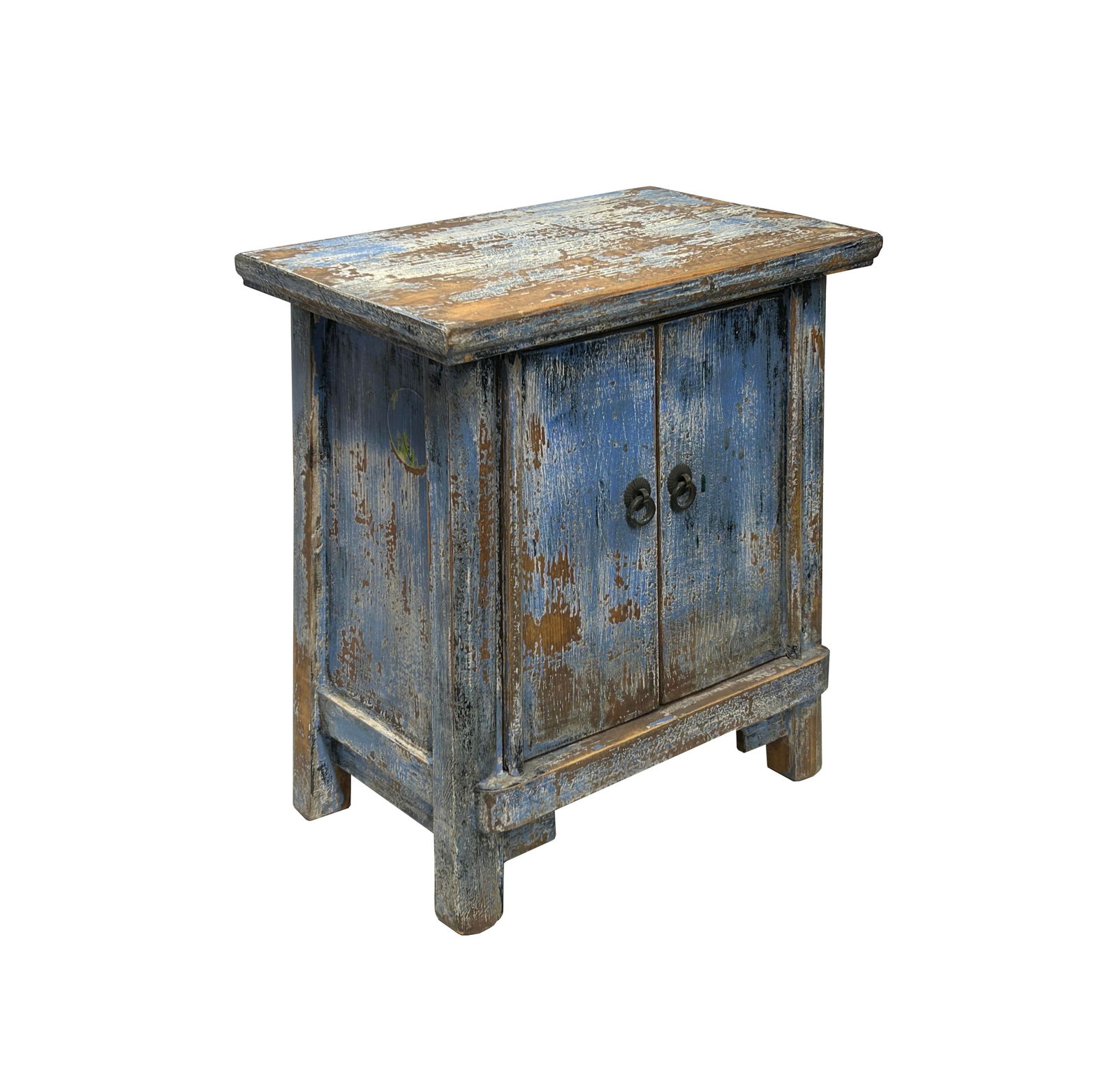 16.25" Distressed Bright Blue 2 Doors End Table Nightstand Chest - 4