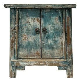 16.25" Distressed Teal Blue 2 Doors End Table Nightstand Chest