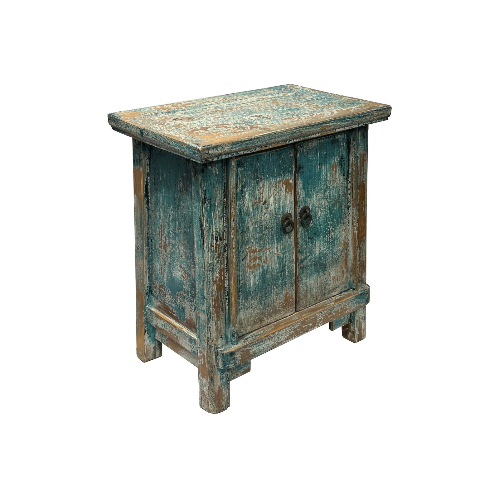 16.25" Distressed Teal Blue 2 Doors End Table Nightstand Chest - 2