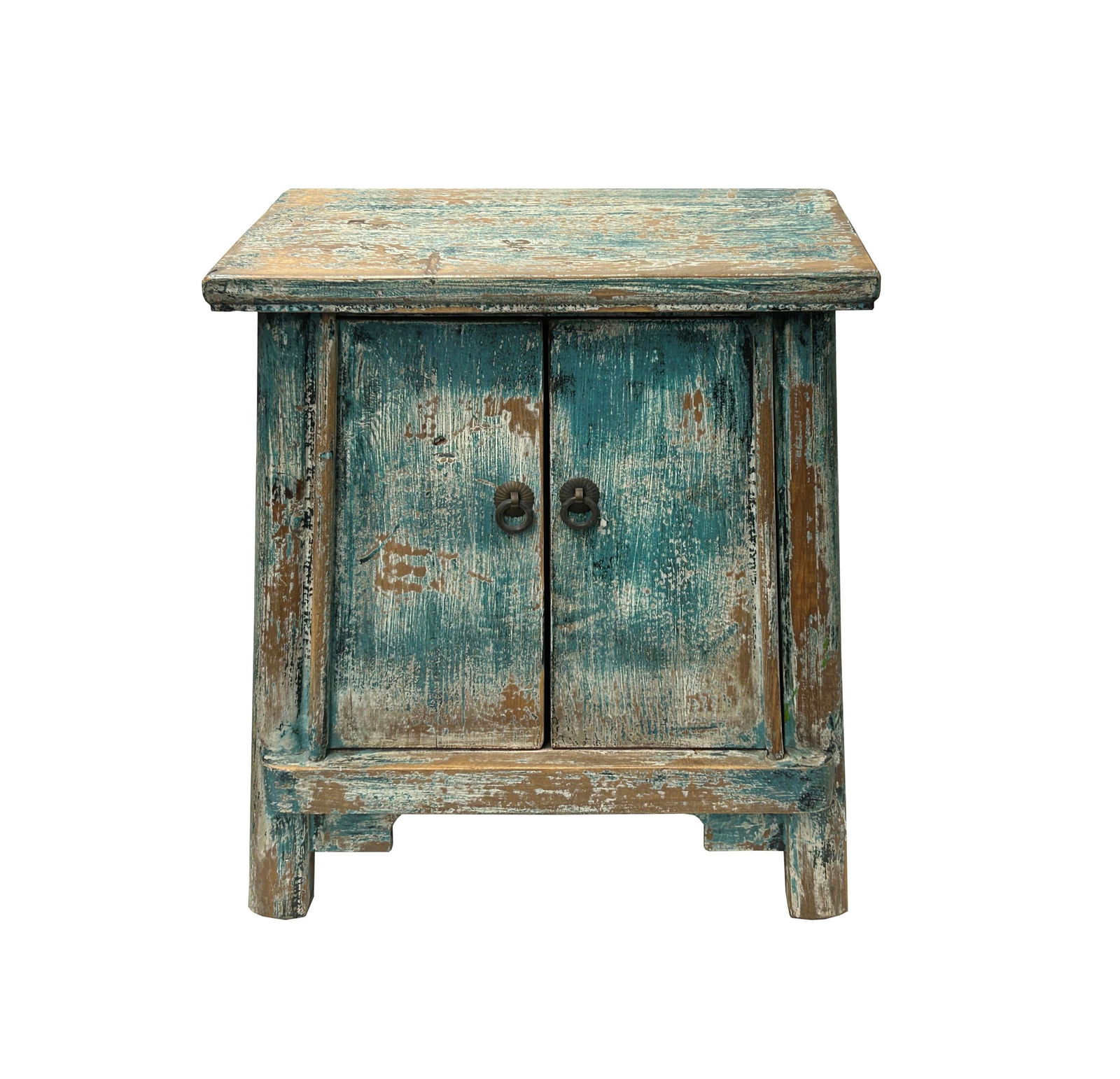16.25" Distressed Teal Blue 2 Doors End Table Nightstand Chest - 3