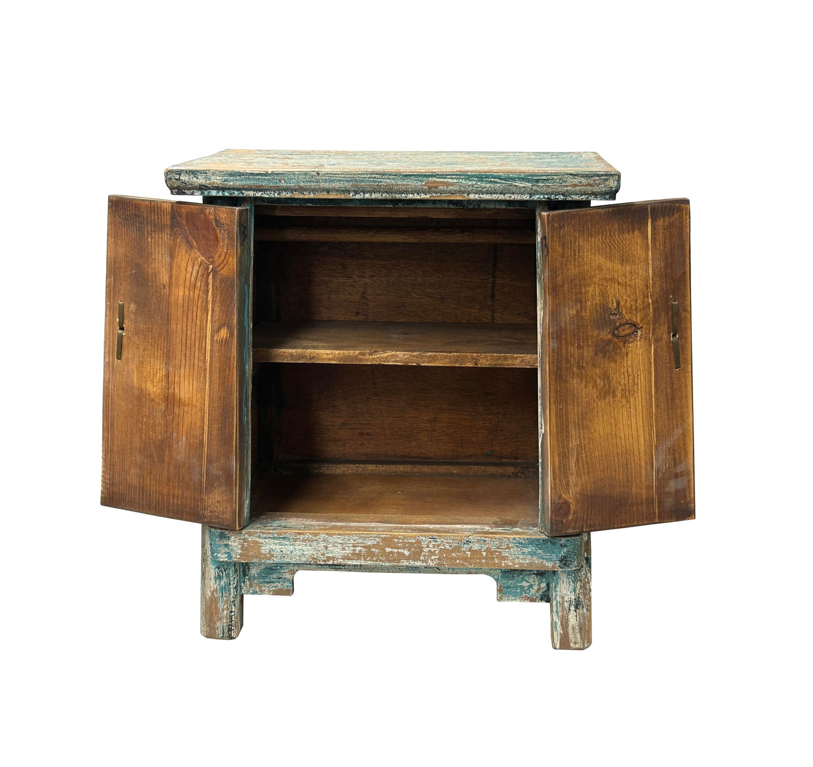 16.25" Distressed Teal Blue 2 Doors End Table Nightstand Chest - 5