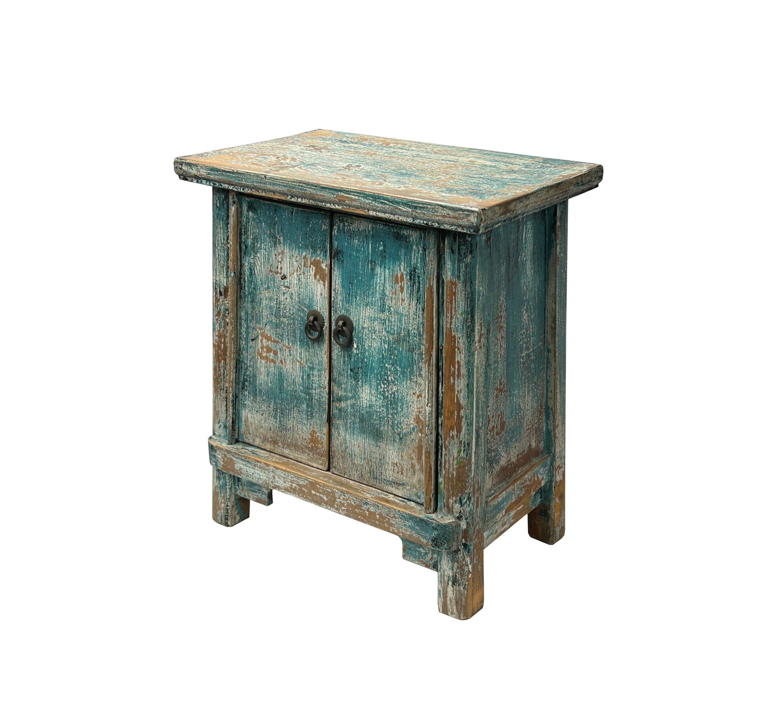 16.25" Distressed Teal Blue 2 Doors End Table Nightstand Chest - 6
