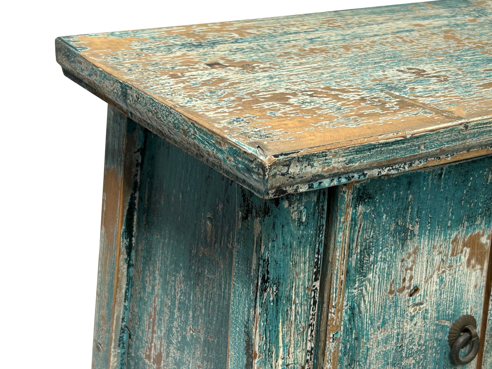 16.25" Distressed Teal Blue 2 Doors End Table Nightstand Chest - 7