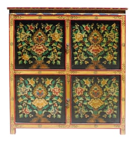 Chinese Tibetan Treasure Color Flower Graphic Storage Cabinet