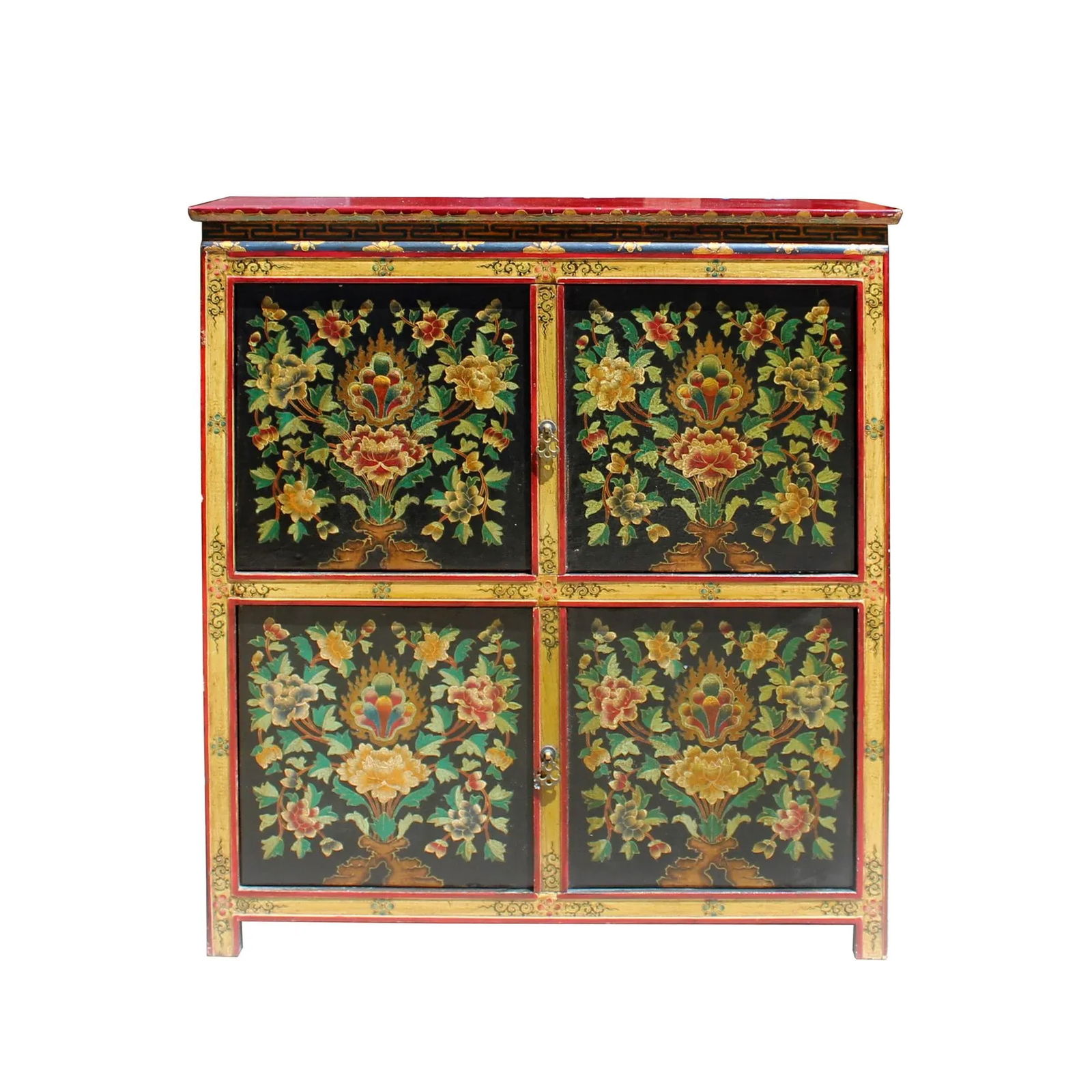 Chinese Tibetan Treasure Color Flower Graphic Storage Cabinet - 2