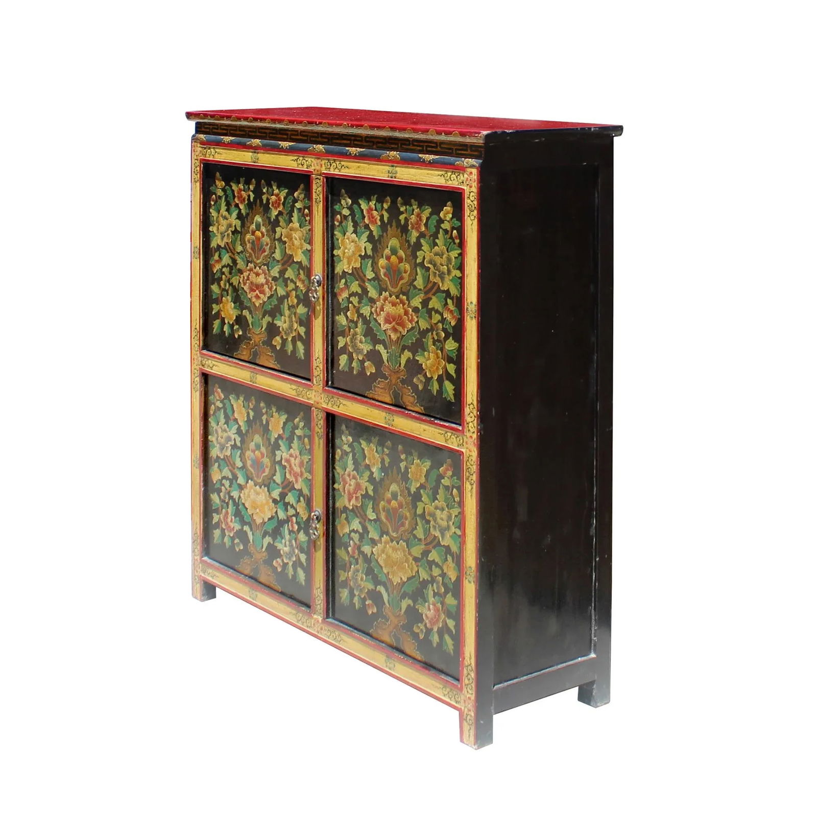 Chinese Tibetan Treasure Color Flower Graphic Storage Cabinet - 3