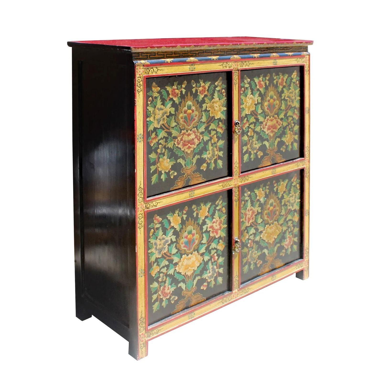 Chinese Tibetan Treasure Color Flower Graphic Storage Cabinet - 4