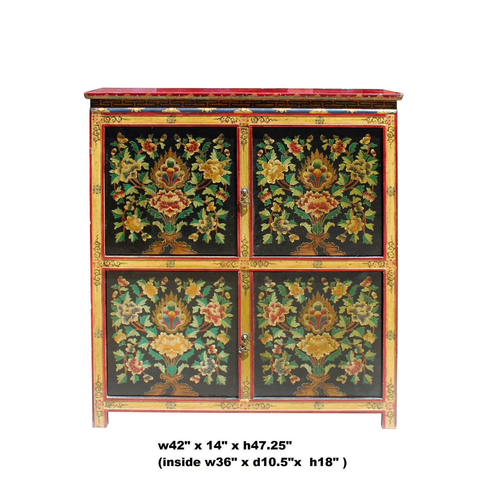 Chinese Tibetan Treasure Color Flower Graphic Storage Cabinet - 6