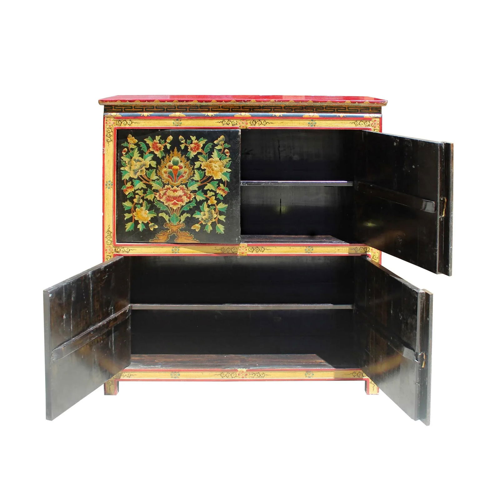 Chinese Tibetan Treasure Color Flower Graphic Storage Cabinet - 7