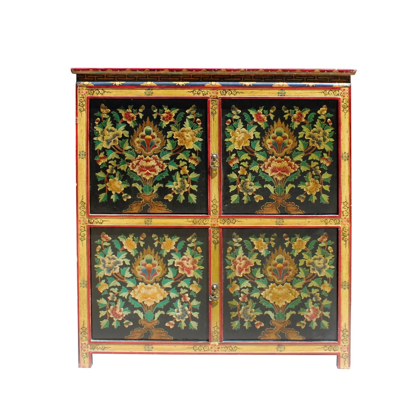 Chinese Tibetan Treasure Color Flower Graphic Storage Cabinet - 8