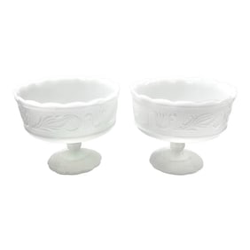 1940s Matching Milk Glass Compotes Fruit Bowls - A Pair