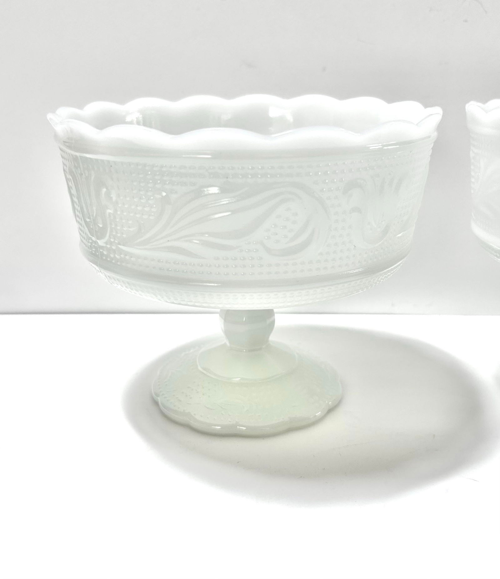 1940s Matching Milk Glass Compotes Fruit Bowls - A Pair - 2
