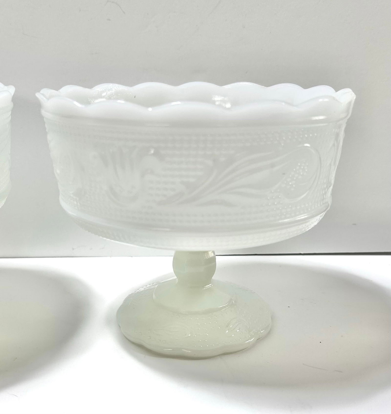 1940s Matching Milk Glass Compotes Fruit Bowls - A Pair - 3
