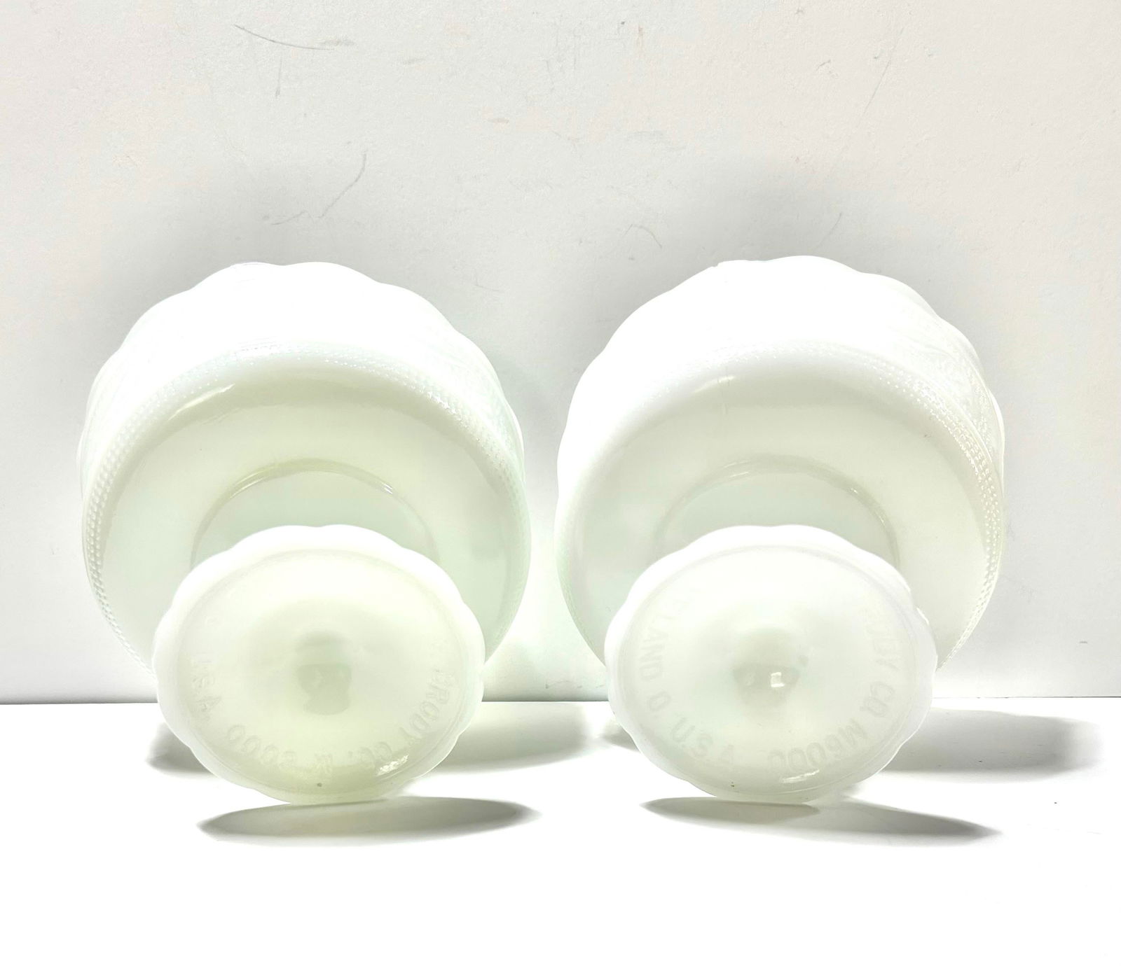 1940s Matching Milk Glass Compotes Fruit Bowls - A Pair - 4
