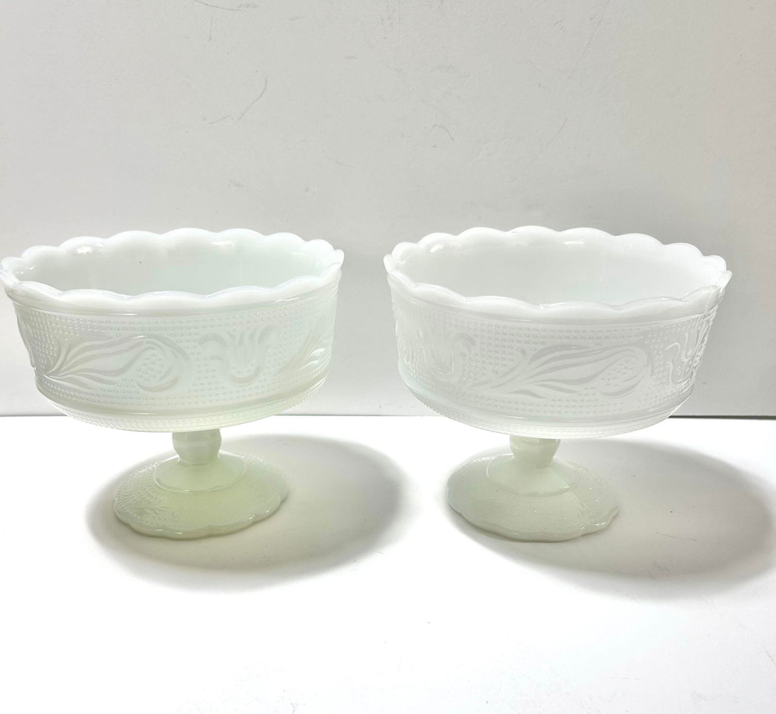 1940s Matching Milk Glass Compotes Fruit Bowls - A Pair - 6