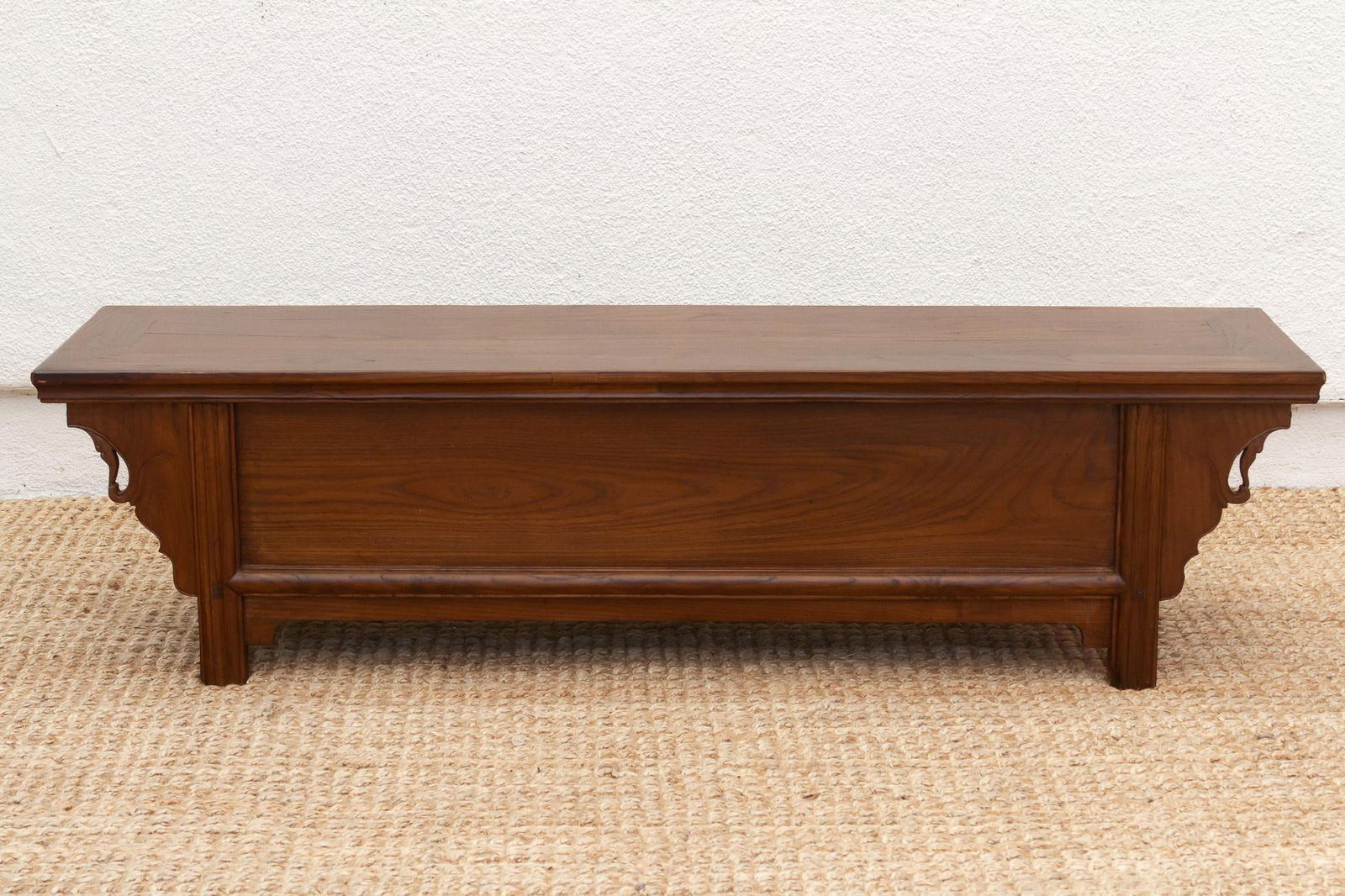 Antique Elm Low Kang Table With 3 Drawers - 10