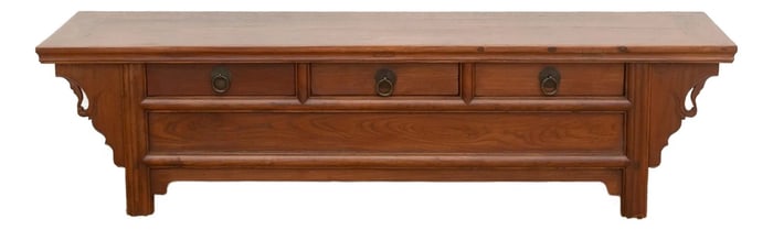 Antique Elm Low Kang Table With 3 Drawers